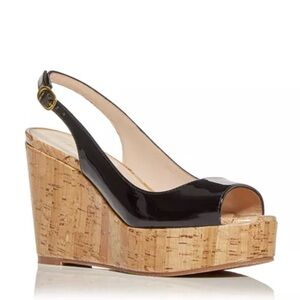 Stuart Weitzman Riveria Slingback Wedge Patent Leather Platform Sandals Size 6.5